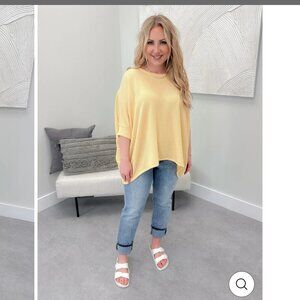 NWT Andree Oversized Balletcore Pastel Butter Yellow Waffle Knit Top Size 2X/3X